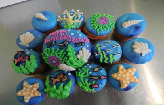 Cupcakes with ocean themed icing