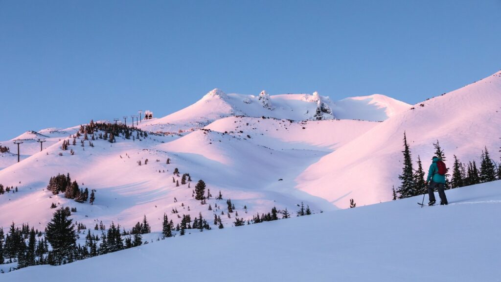 snowy Mt Bachelor under a bluebird sky