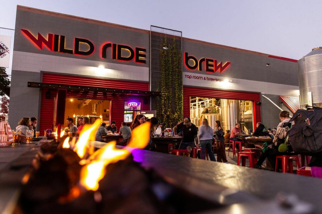 Fire pit on the patio at Wild Ride Brewing in Redmond, Oregon