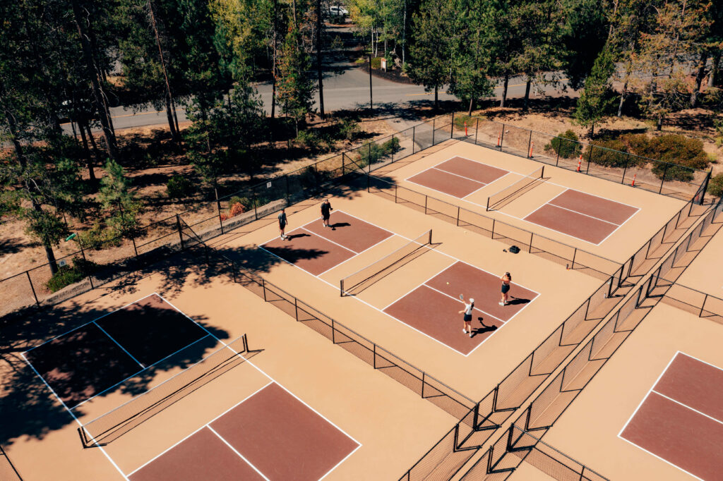 Aerial shot of pickleball courts at Sunriver Resort.