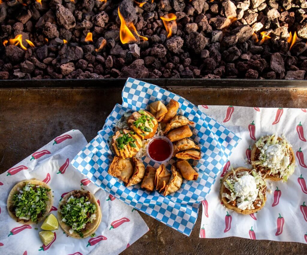 Tacos and drinks from the Corral Taproom in Prineville, Oregon.
