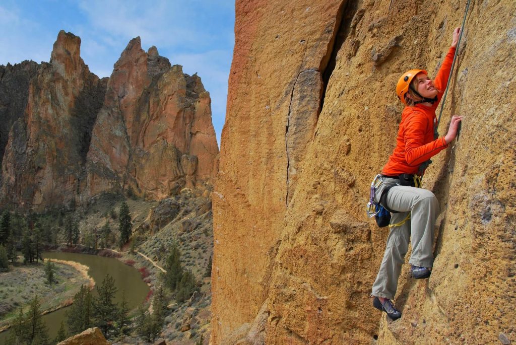 Rock climber at Smith Rock State Park near Redmond, Oregon