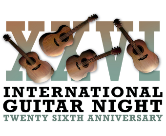 Celebrating the 26th anniversary of the International Guitar Night with a vibrant poster featuring guitars and the event's name in Central Oregon.