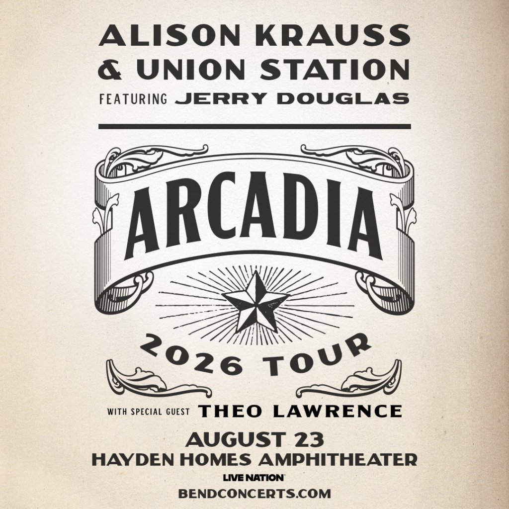 Alison Krauss & Union Station featuring Jerry Douglas perform at Hayden Homes Amphitheater on August 23, 2026 in Central Oregon.