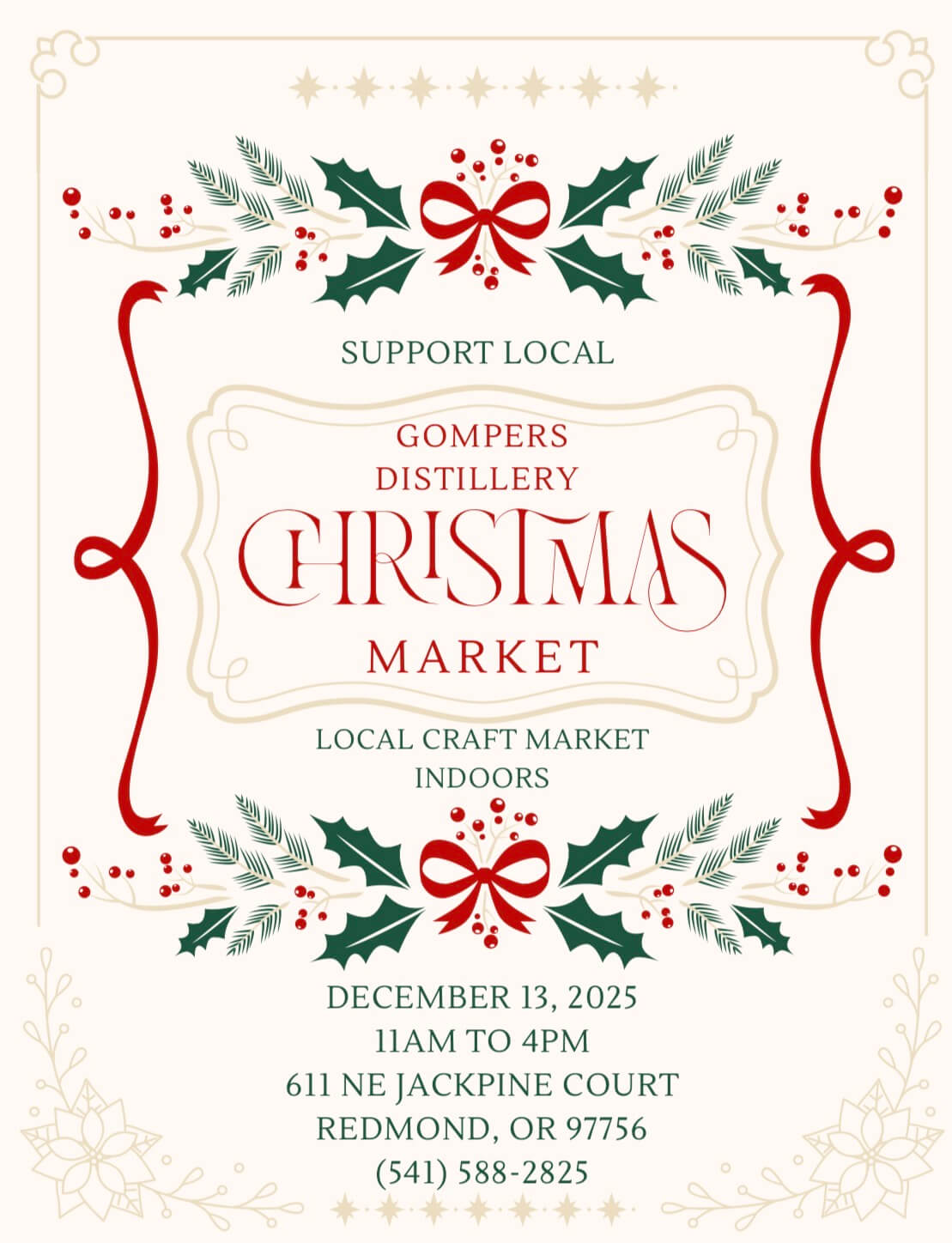 A festive Christmas market featuring local craft vendors and holiday decorations in Central Oregon.