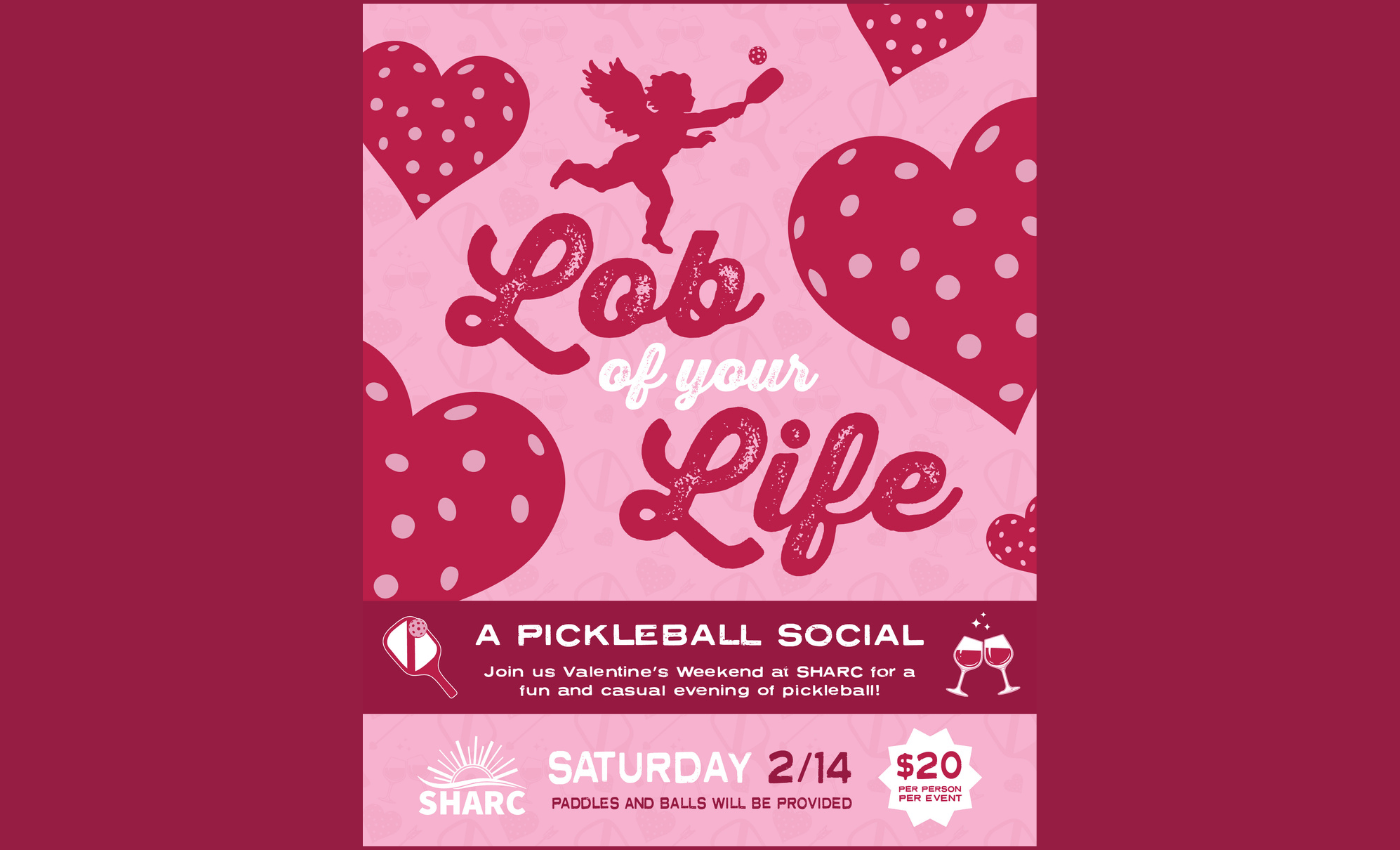 Valentine's Day pickleball social event poster with heart-themed design in Central Oregon.