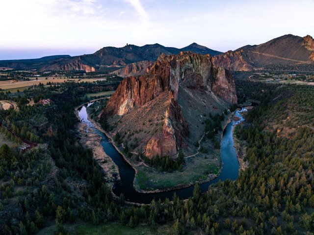 Aerial view of Smith Rock State Park near Terrebonne, Oregon