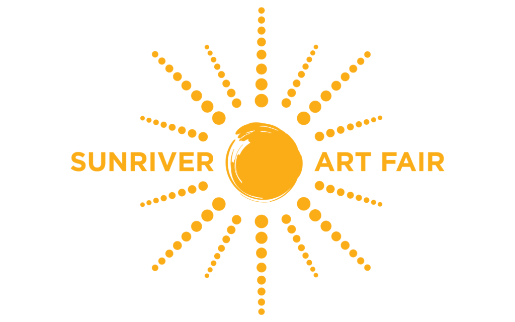 A vibrant logo featuring a sun with radiating lines and the text 'Sunriver Art Fair' in bold letters in Central Oregon.