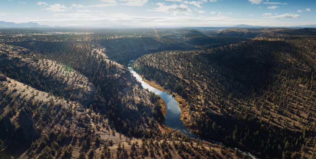  Deschutes River flowing through a forested canyon near Terrebonne, Oregon