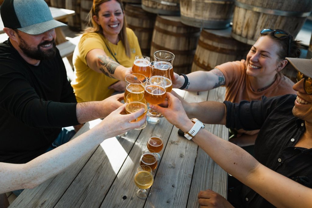 Friends cheers at a brewery