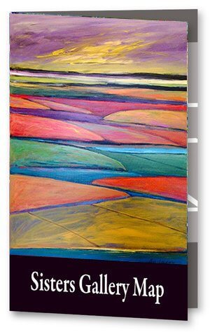 A vibrant, abstract landscape painting with colorful fields and a sunset sky in Central Oregon.