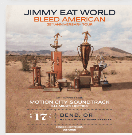 Jimmie Hendrix's trophy collection on a desert backdrop during the 25th anniversary tour in Central Oregon.