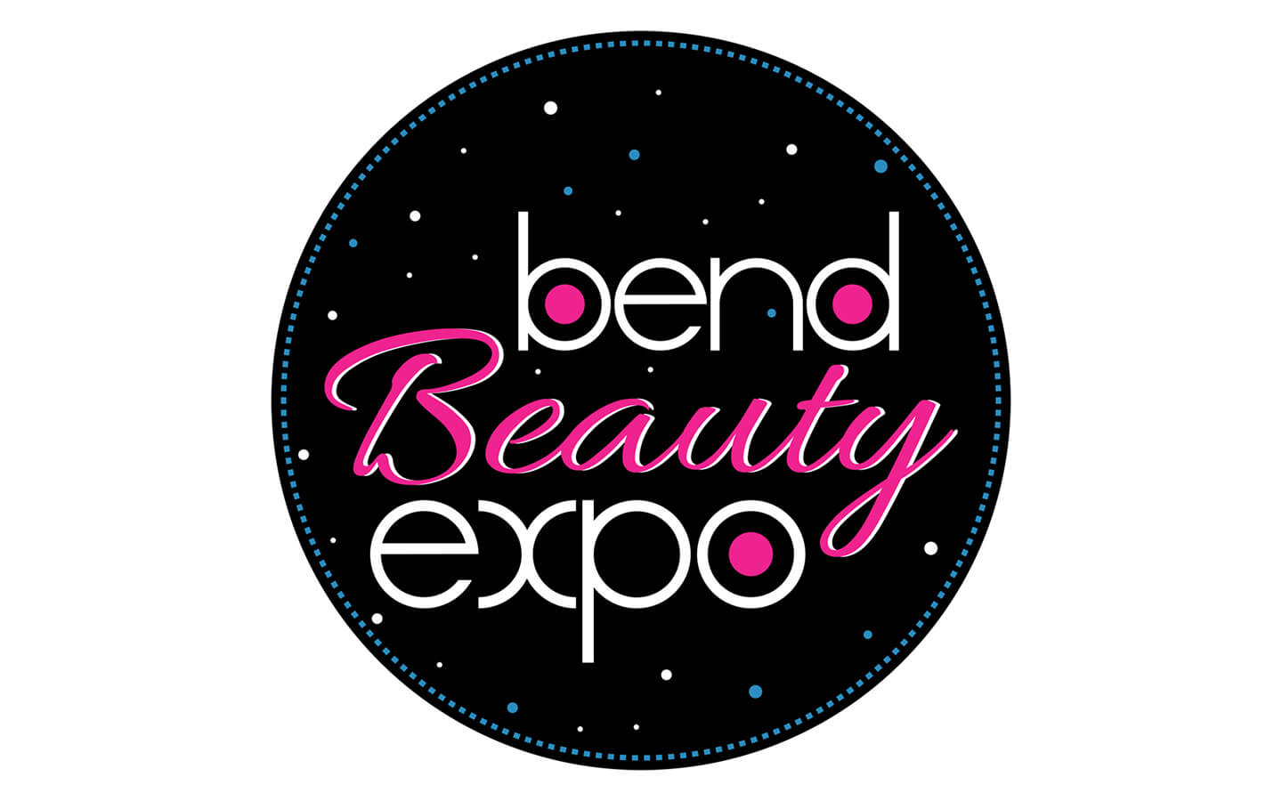 A vibrant logo for a beauty expo featuring 'bend' and 'beauty' in stylish fonts in Central Oregon.