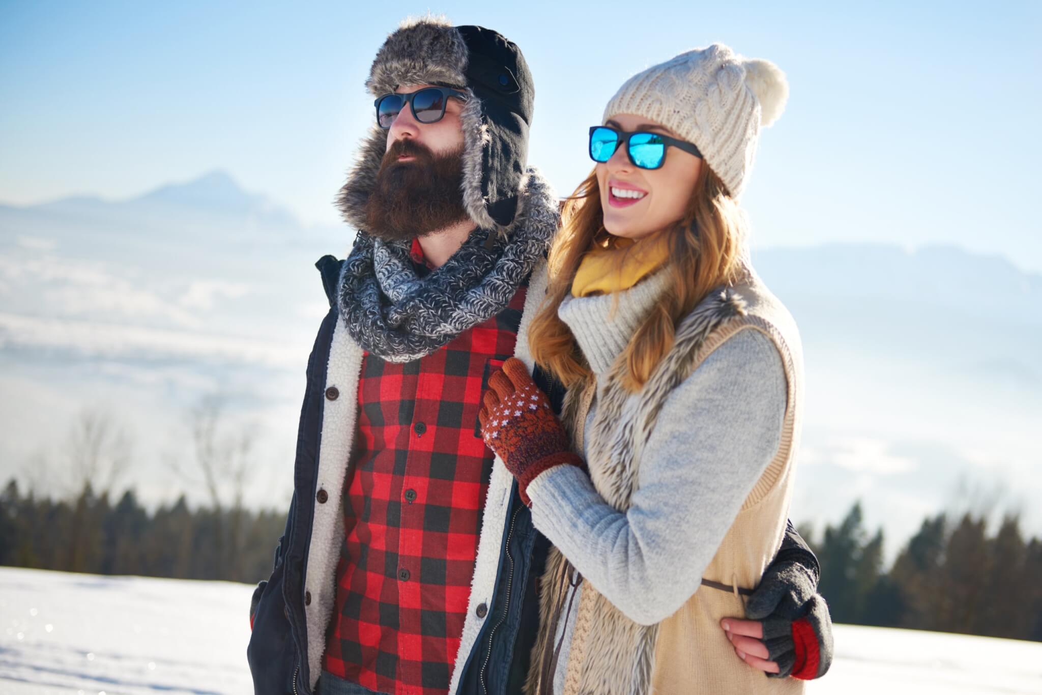 Couple walking in the snow