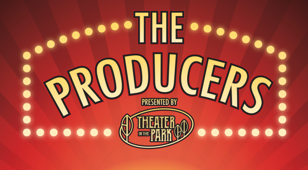 A vibrant poster for 'The Producers', featuring a bright, circular design with the title prominently displayed in Central Oregon.