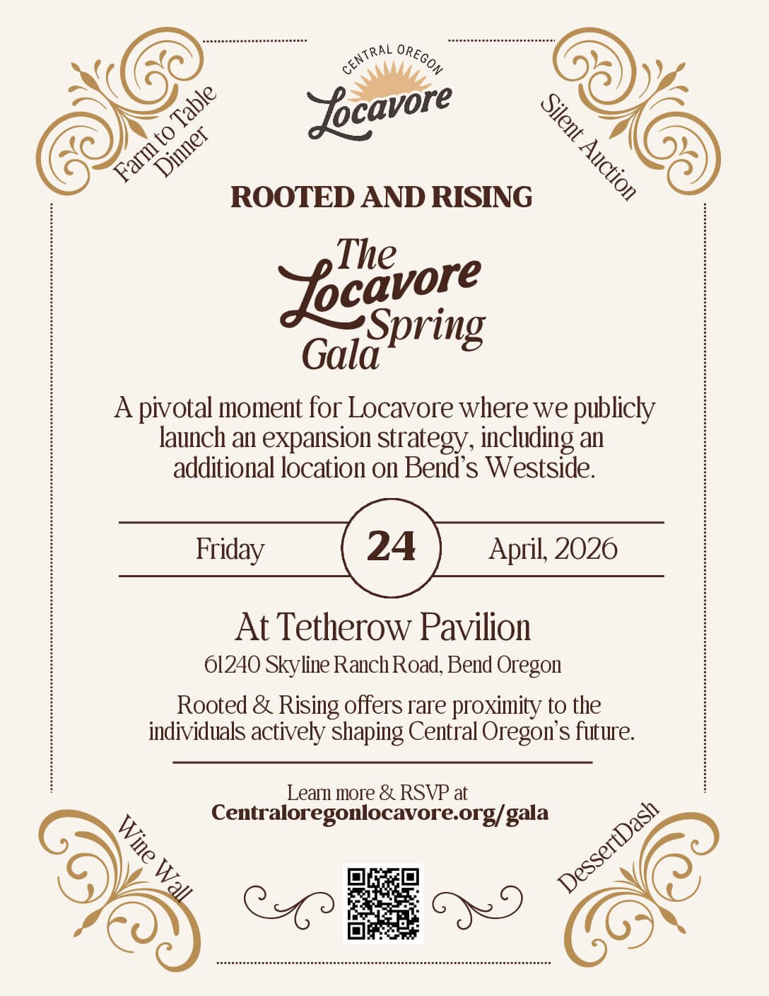 Rooted and Rising gala for Locavore, featuring a silent auction and wine wall in Central Oregon.