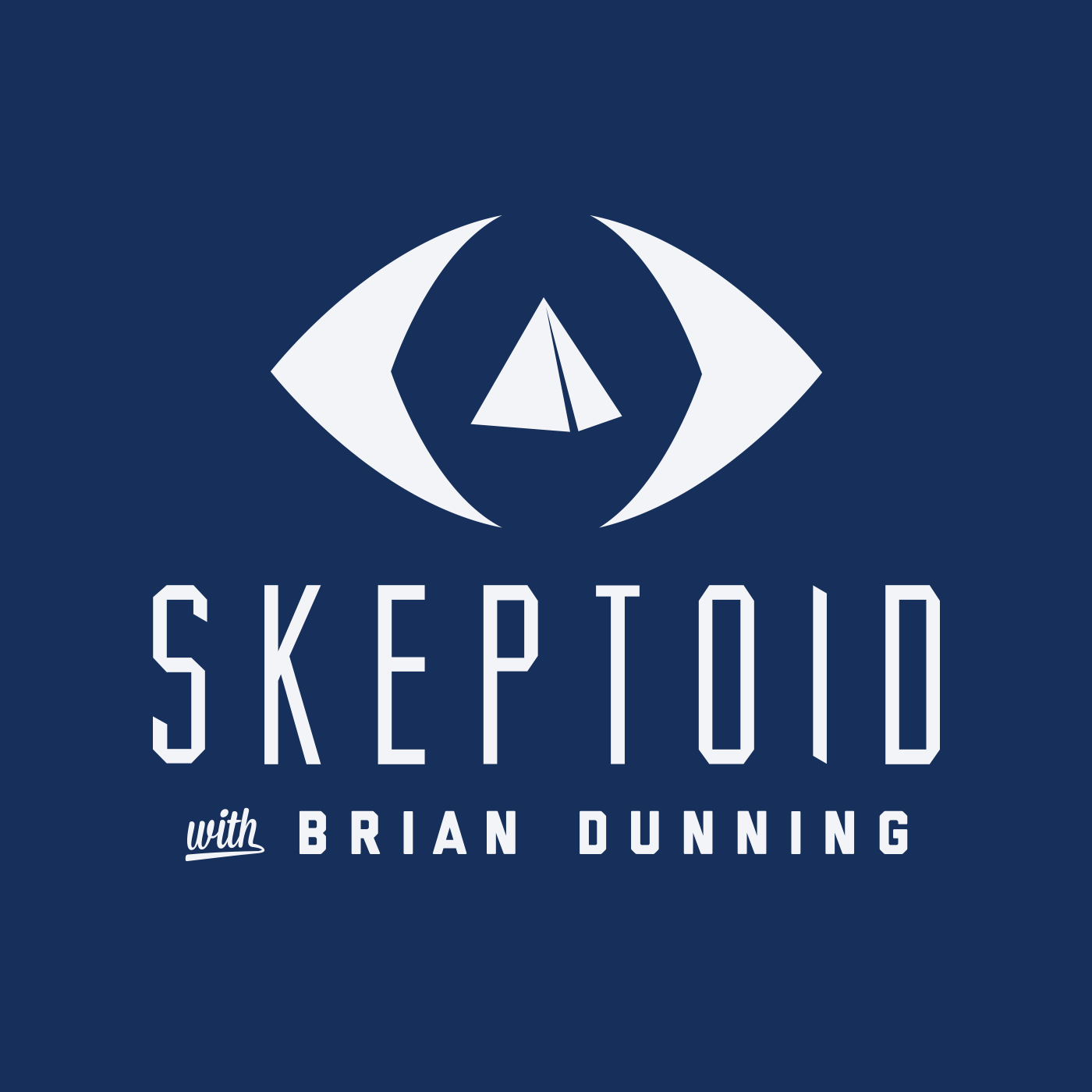 A stylized logo featuring an eye with a pyramid inside, accompanied by the text 'Skeptoidd with Brian Dunning' in Central Oregon.