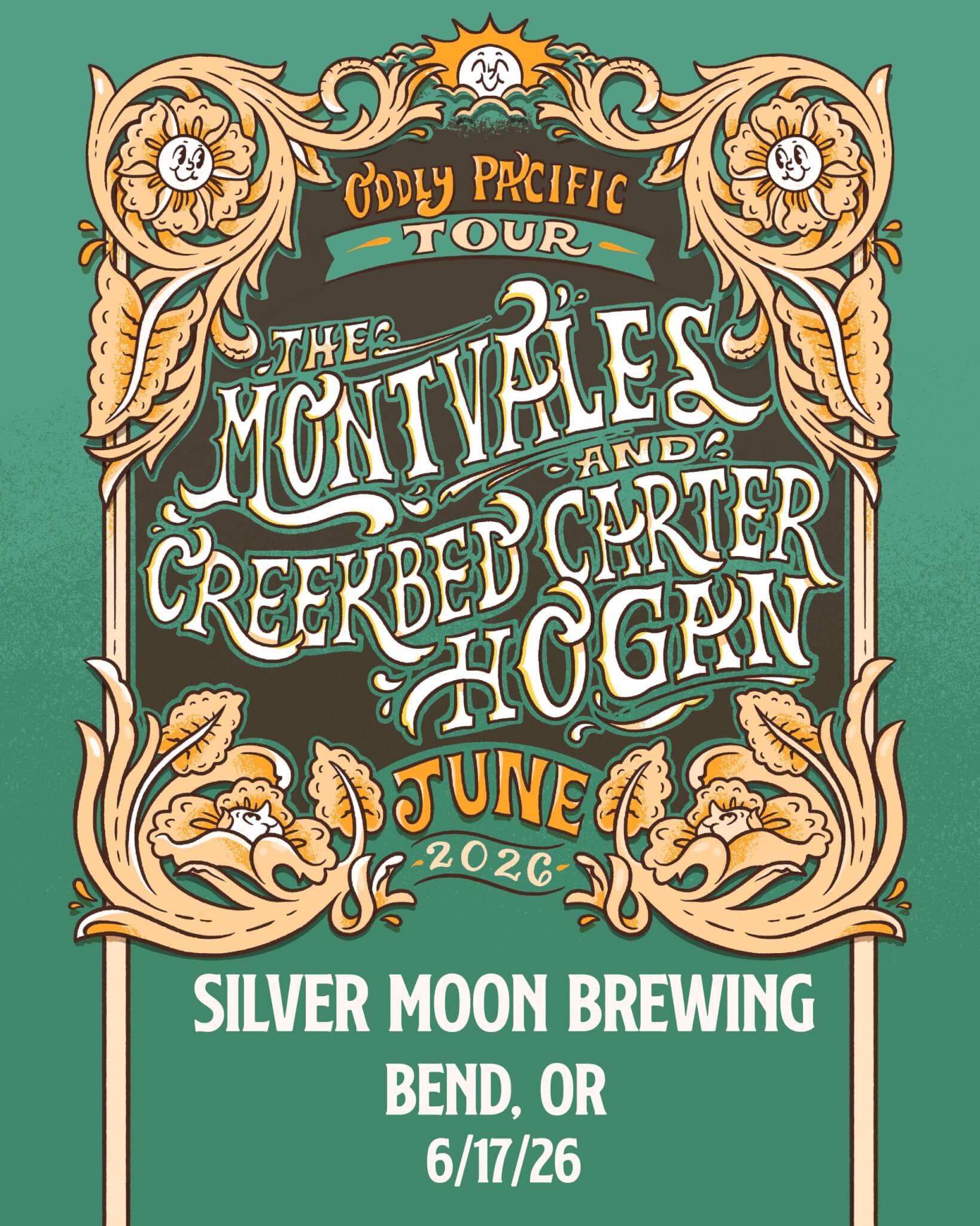 Oddly Pacific Tour featuring The Montvales and Creeekbed Carter Hogan at Silver Moon Brewing in Bend, OR on June 17, 2026 in Central Oregon.