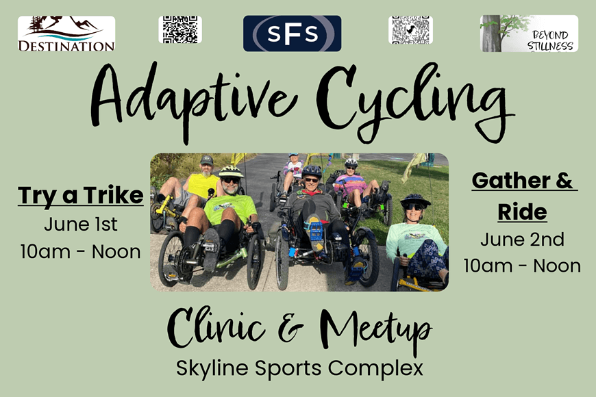 Adaptive cycling event featuring handcycles and recumbent tricycles for people with disabilities, including a try-a-trike session and a group ride in Central Oregon.