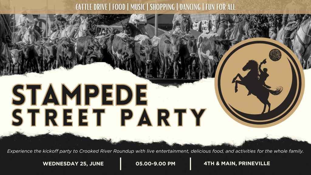 A lively street party with cattle drive, food, music, shopping, and dancing in Central Oregon.