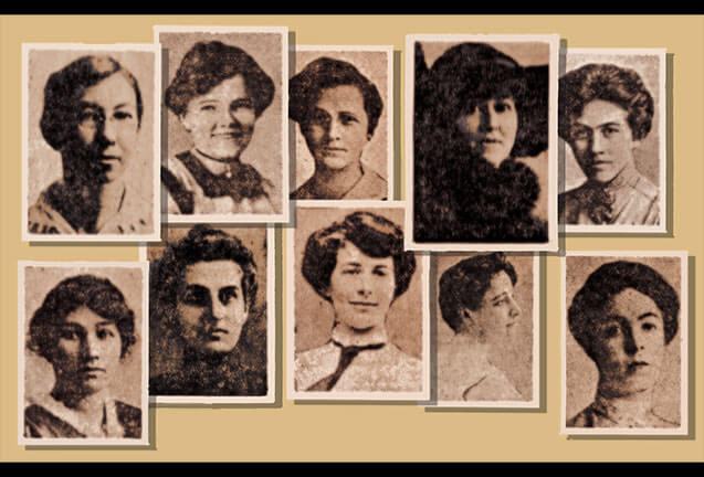 A collage of vintage black and white portraits featuring a diverse group of women from different eras in Central Oregon.