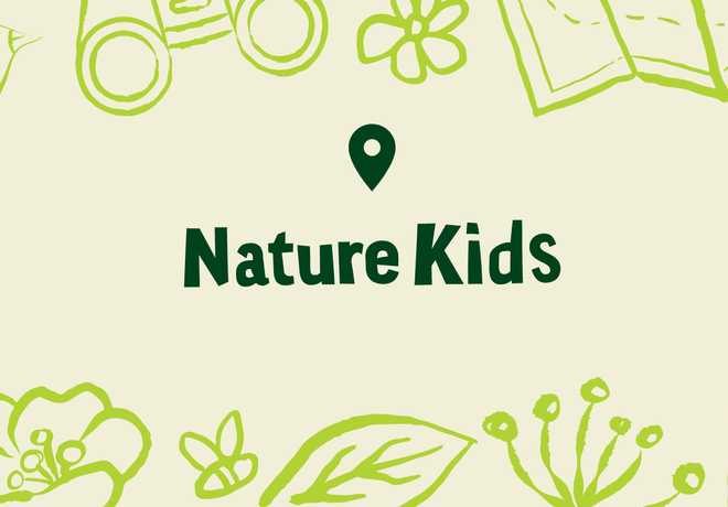 A playful illustration of a child exploring nature with binoculars, a flower, and a map in Central Oregon.