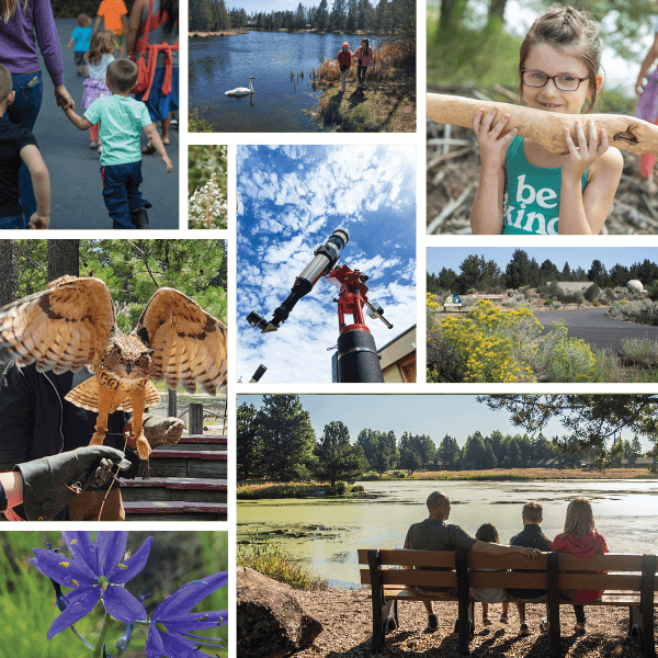 A collage showcasing outdoor activities, nature, and family moments in a vibrant, scenic setting in Central Oregon.