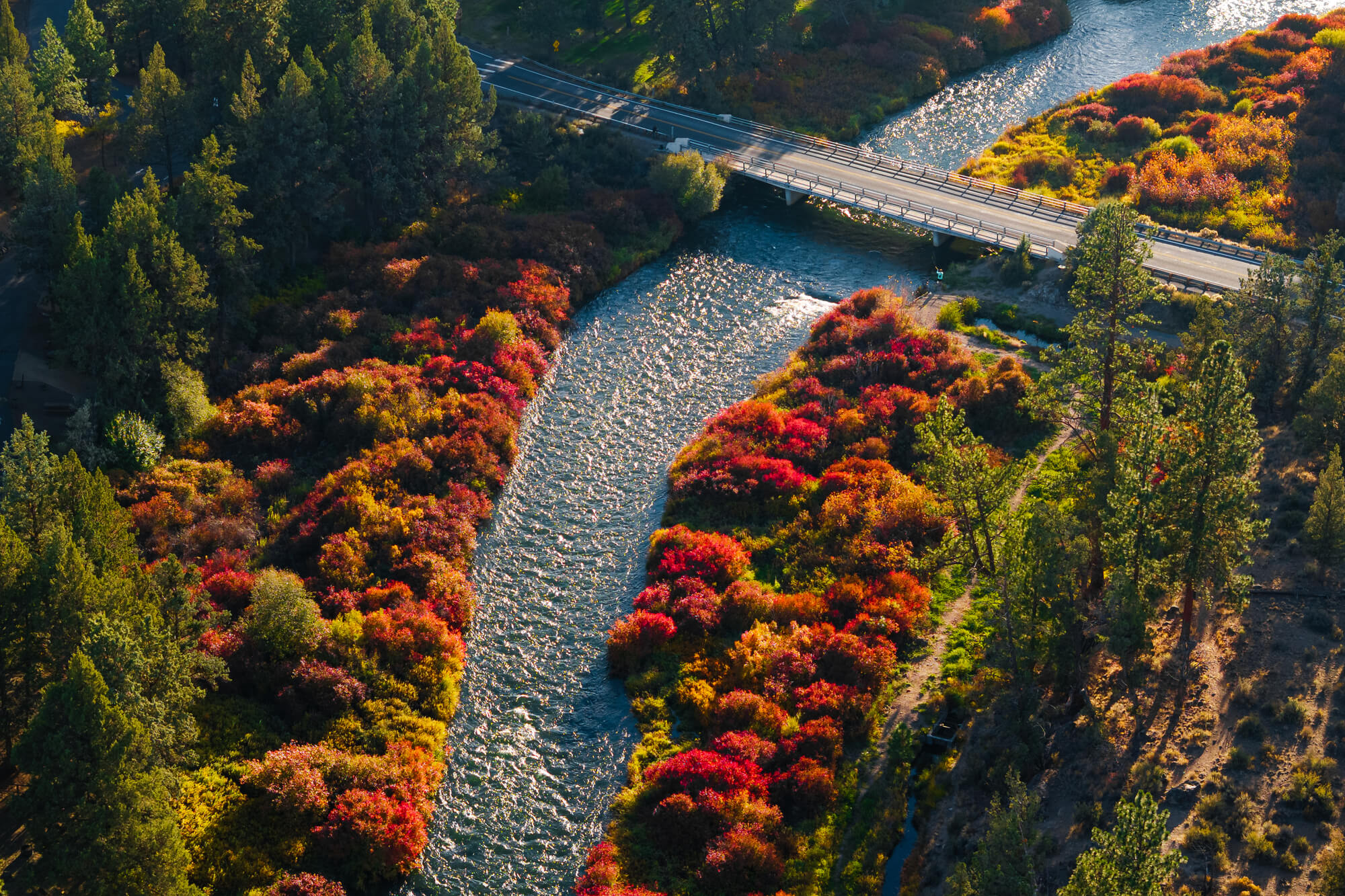 Fall colors surround the Deschutes River near Tumalo State Park.