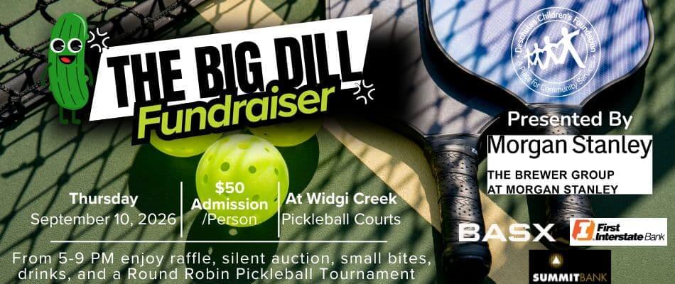A promotional flyer for The Big Dill pickleball fundraiser event in Central Oregon.