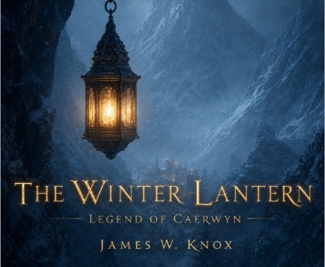 A glowing lantern hangs before a snowy mountain landscape with a distant castle in Central Oregon.