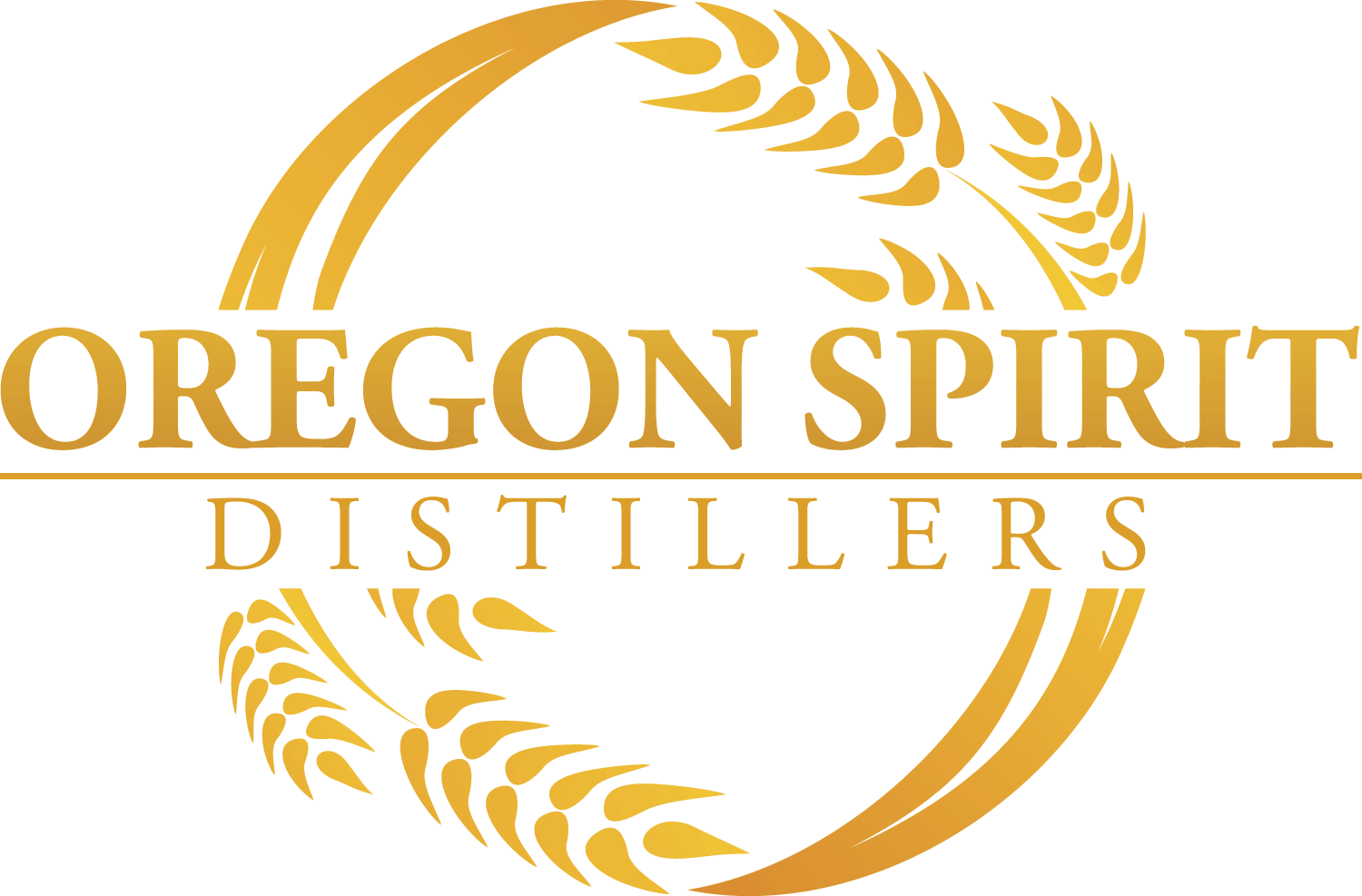 The logo for Oregon Spirit Distillers featuring golden wheat stalks in a circular frame in Central Oregon.