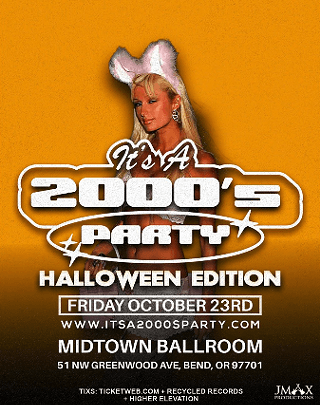 A promotional flyer for a 2000s themed Halloween party featuring Paris Hilton in Central Oregon.