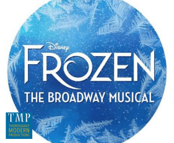 A circular logo for Disney's Frozen The Broadway Musical with snowflake patterns in Central Oregon.