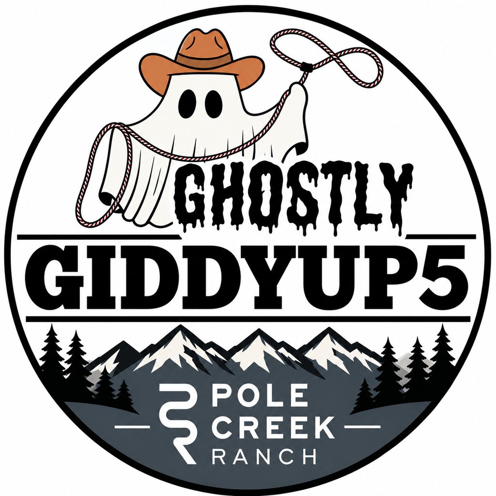 A circular logo featuring a ghost in a cowboy hat holding a lasso in Central Oregon.
