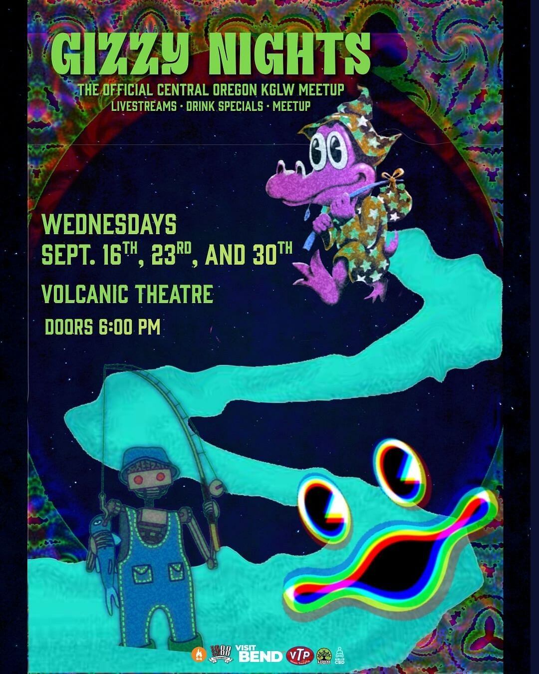 A psychedelic event poster for a King Gizzard and the Lizard Wizard fan meetup in Central Oregon.