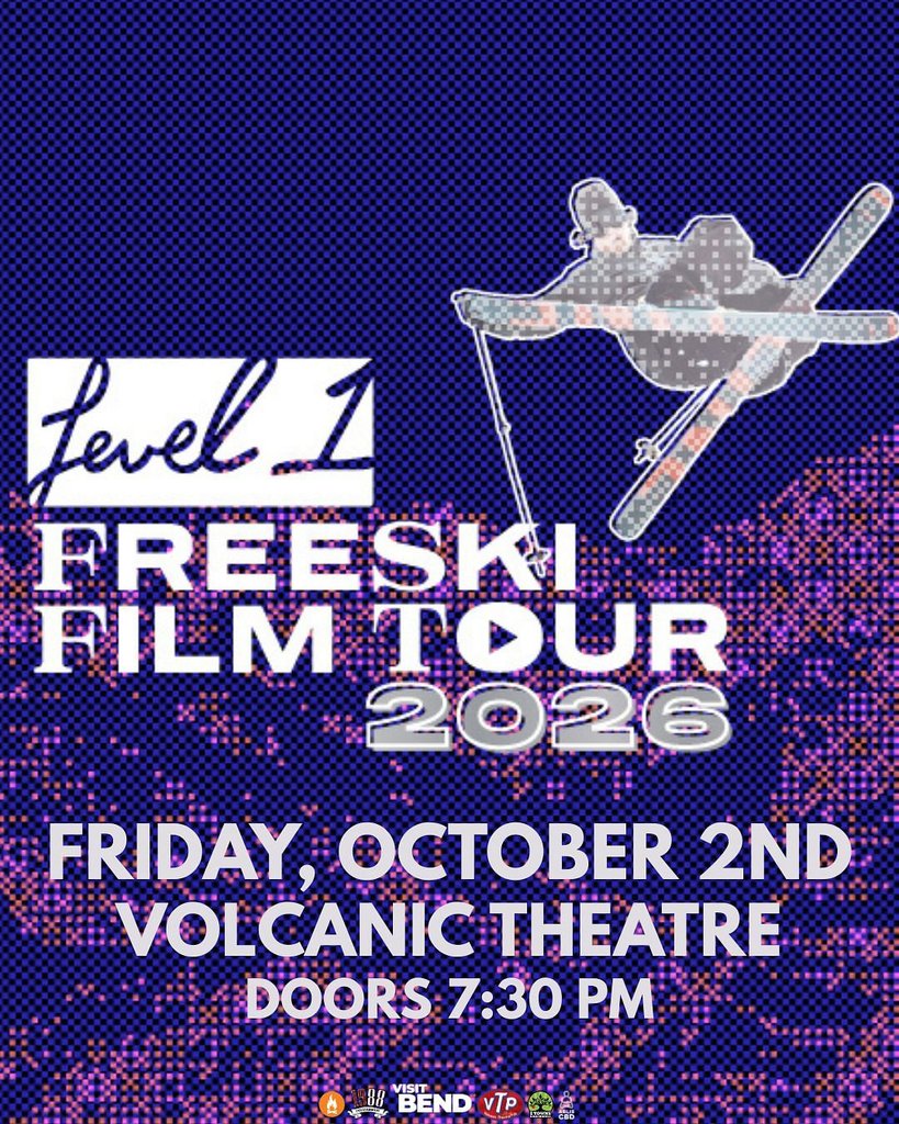 A poster for the Level 1 Freeski Film Tour 2026 featuring a skier in mid-air in Central Oregon.