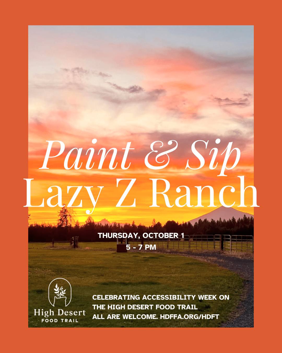 A flyer for a Paint and Sip event at Lazy Z Ranch in Central Oregon.