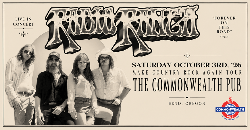 A vintage-style concert poster for the band Radio Ranch at The Commonwealth Pub in Central Oregon.