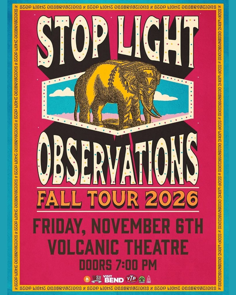 A concert poster for Stop Light Observations featuring an elephant illustration in Central Oregon.