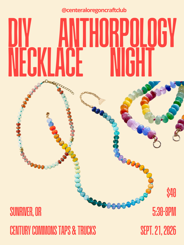 A flyer for a DIY Anthropologie necklace craft night event in Sunriver, Oregon in Central Oregon.