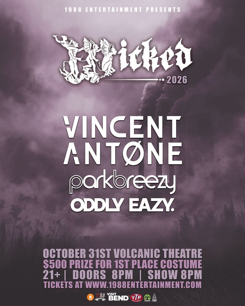 A promotional poster for a 2026 Halloween concert event titled Wicked in Central Oregon.