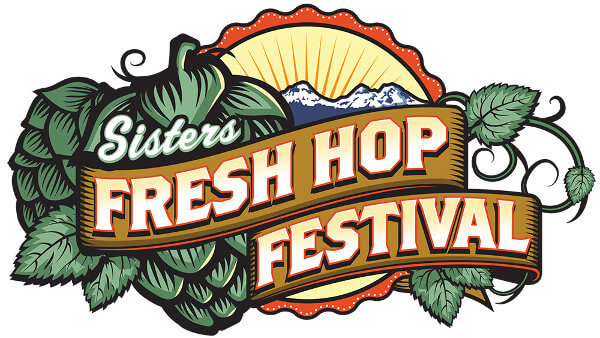A logo for the Sisters Fresh Hop Festival featuring hops and mountain imagery in Central Oregon.