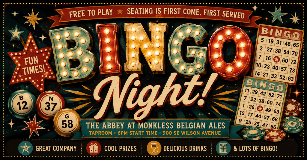 A vintage-style poster advertising a bingo night at a brewery in Central Oregon.