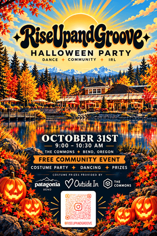 A colorful autumn event flyer for a Halloween party in Bend, Oregon in Central Oregon.