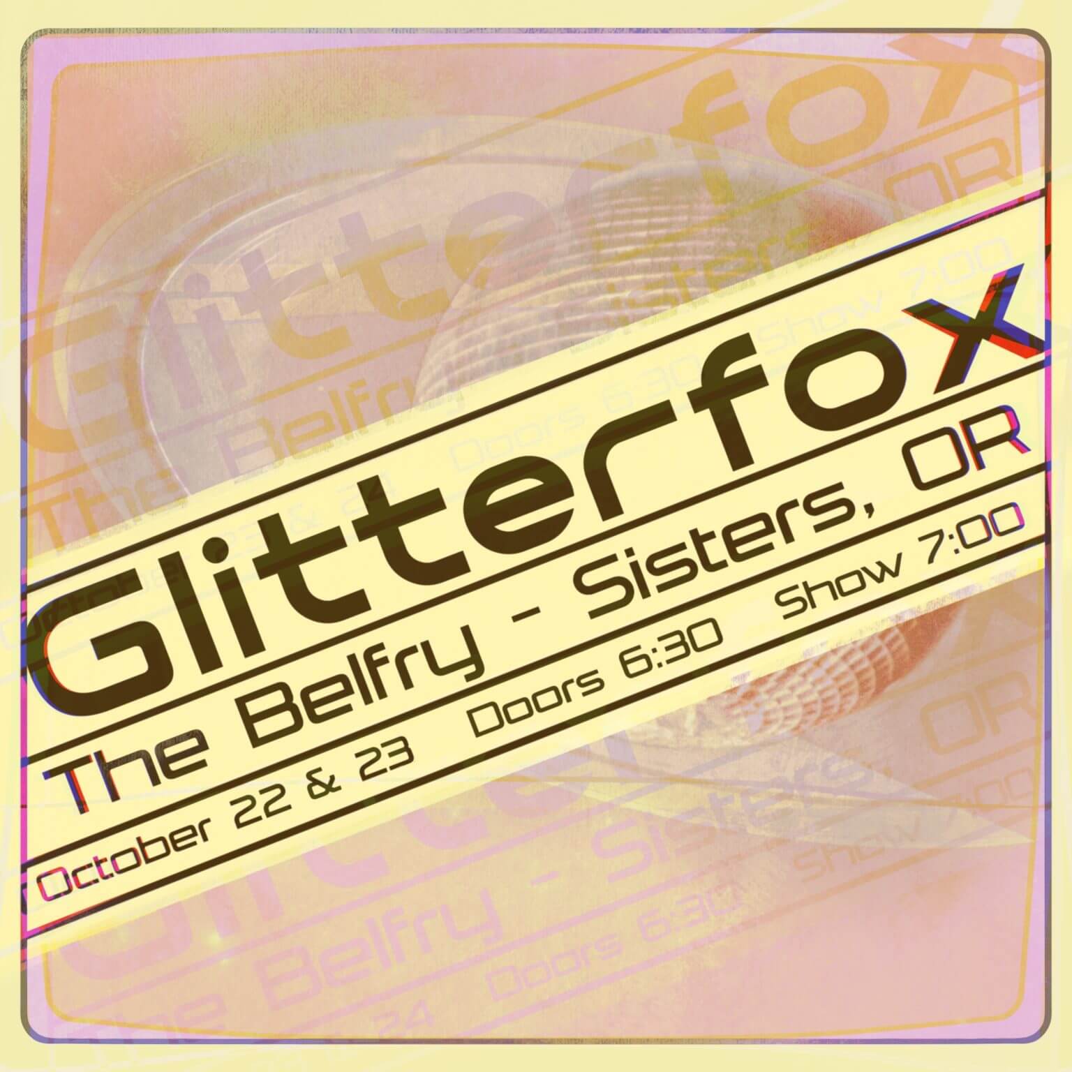 A concert poster for the band Glitterfox performing at The Belfry in Sisters, Oregon in Central Oregon.