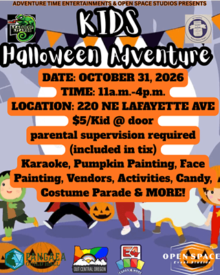 A flyer for a Kids Halloween Adventure event on October 31, 2026 in Central Oregon.