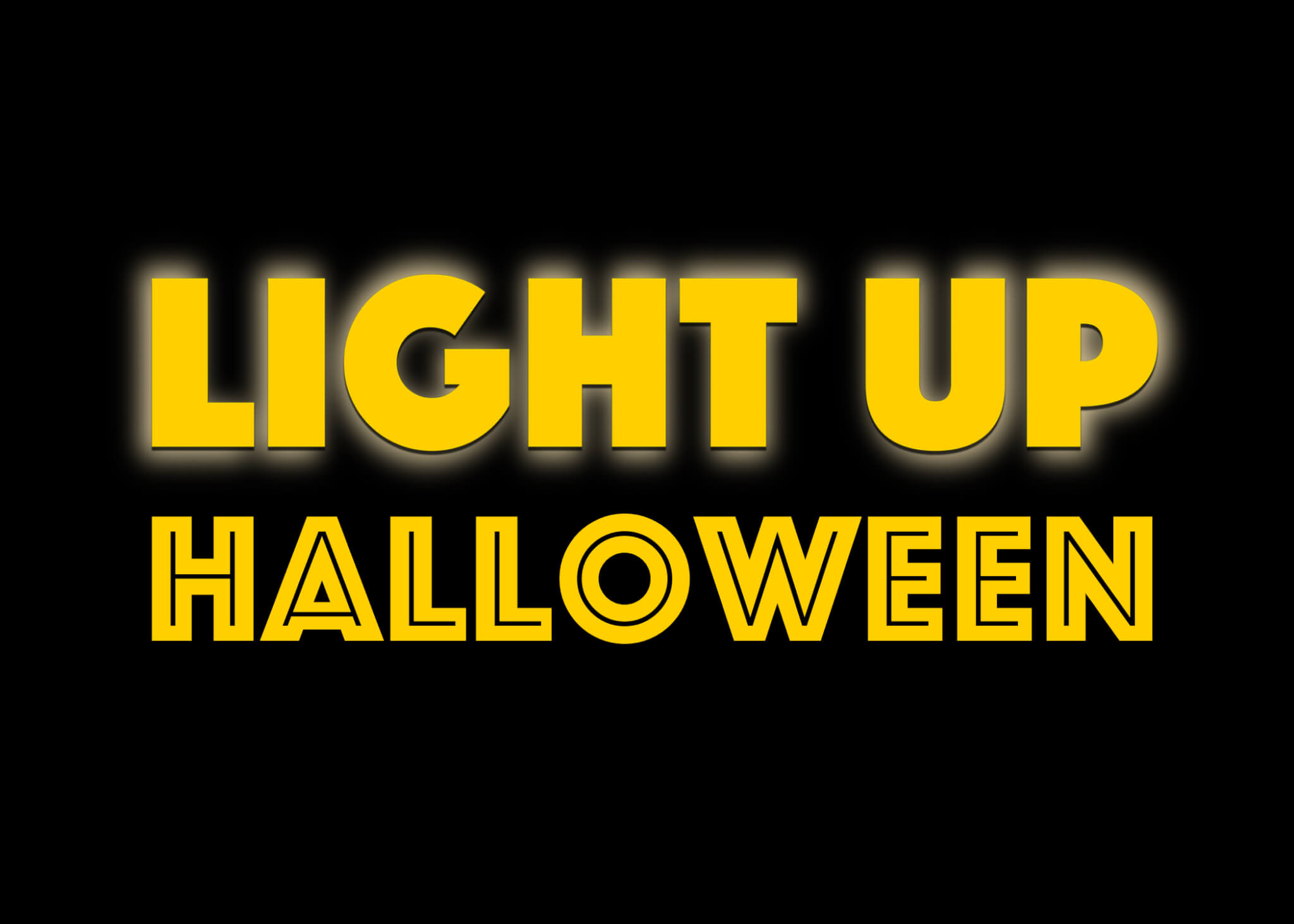 The words LIGHT UP HALLOWEEN in yellow text against a black background in Central Oregon.