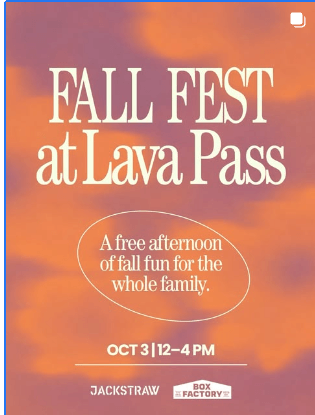 A digital flyer for a Fall Fest event at Lava Pass on October 3rd in Central Oregon.