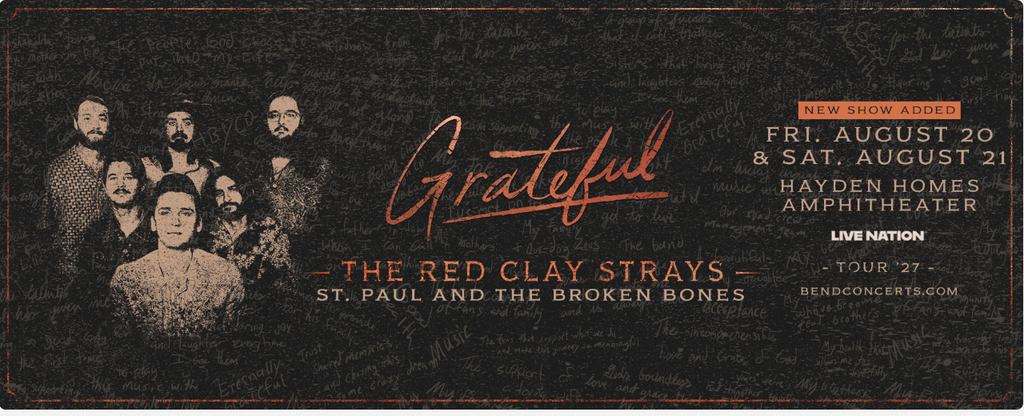 A concert poster for The Red Clay Strays and St. Paul and the Broken Bones in Central Oregon.