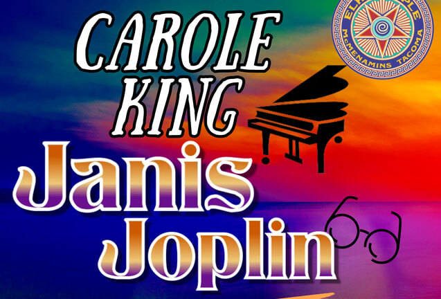 A colorful poster featuring the names Carole King and Janis Joplin with a piano in Central Oregon.